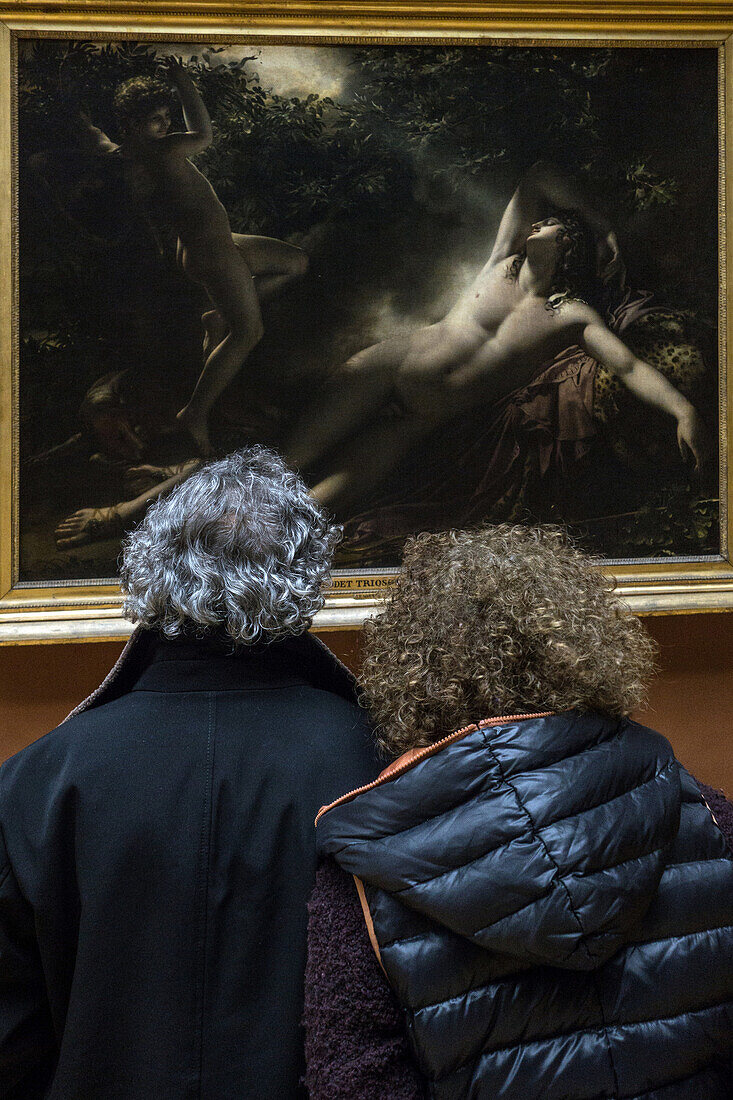couple of visitors in front of endymion, effect of the moon, also called endymion's sleep, anne-louis girodet de roussy-trioson, museum of the louvre, paris (75), france