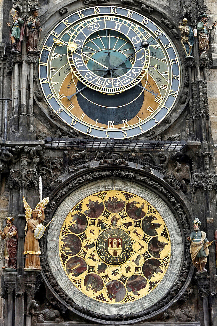 astronomical clock on the square in the old city, prague, bohemia, czech republic