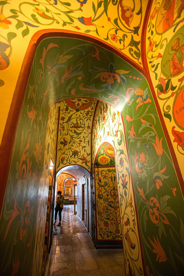 saint basil's cathedral, corridor decorated with floral motifs, moscow, russia