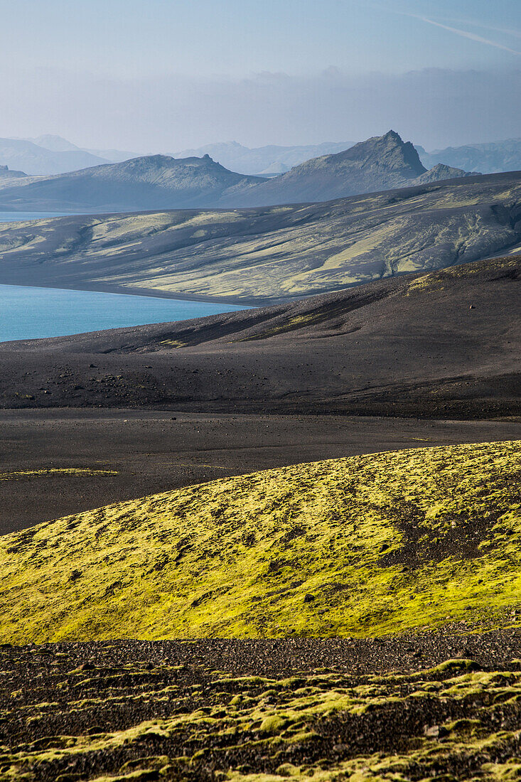 the craters of the volcano laki, the lakagigar, also called laki, southern iceland, europe