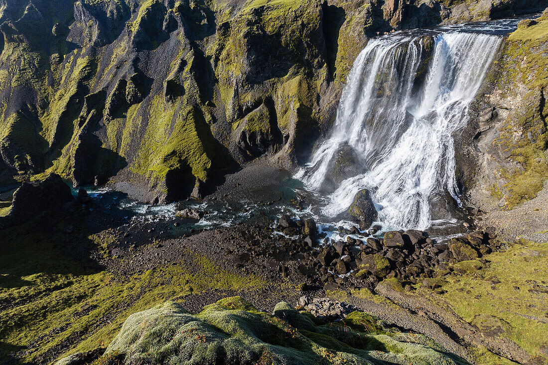 fagrifoss falls on the route leading to the volcano laki, southern iceland, europeiceland, europe