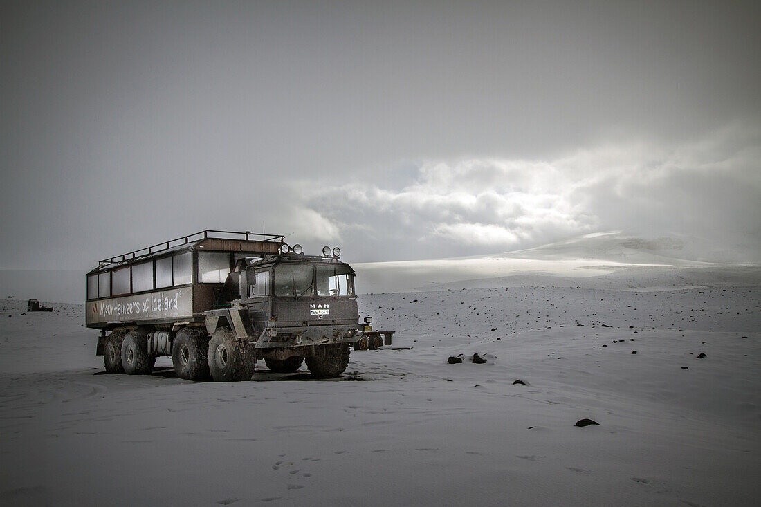 4x4 jeep for an expedition on the langjokull glacier, east central iceland, europe