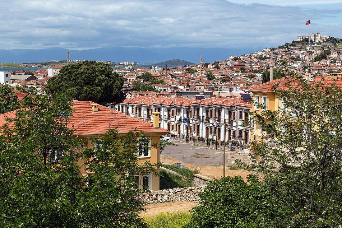 panorama of the town of ayvalik on the shores of the aegean sea, the olive riviera, north of izmir, turkey