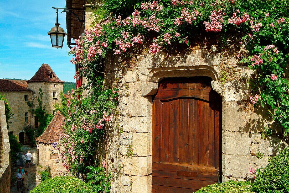 Europe, France, Lot,  door in Saint Cirq Lapopie village