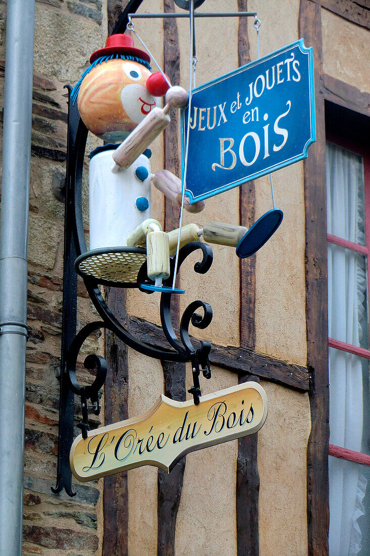 France, Brittany, Rochefort en Terre, close up of a craftsman sign