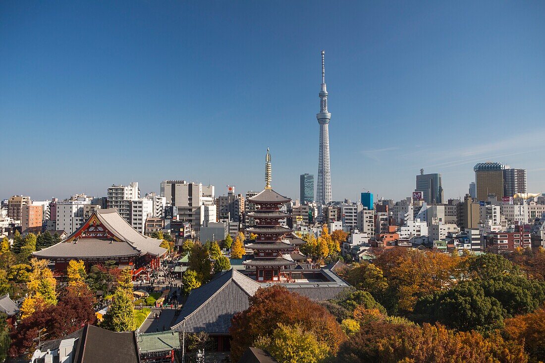 Japan, Tokyo City,Asakusa District, Sensoji Temple and the Sky Tree Tower