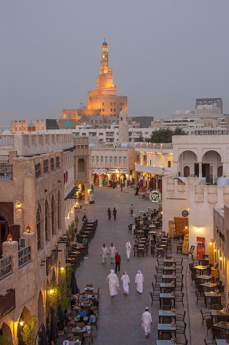 Qatar, Doha City, Souk Wakif and Islamic Culture Center at night