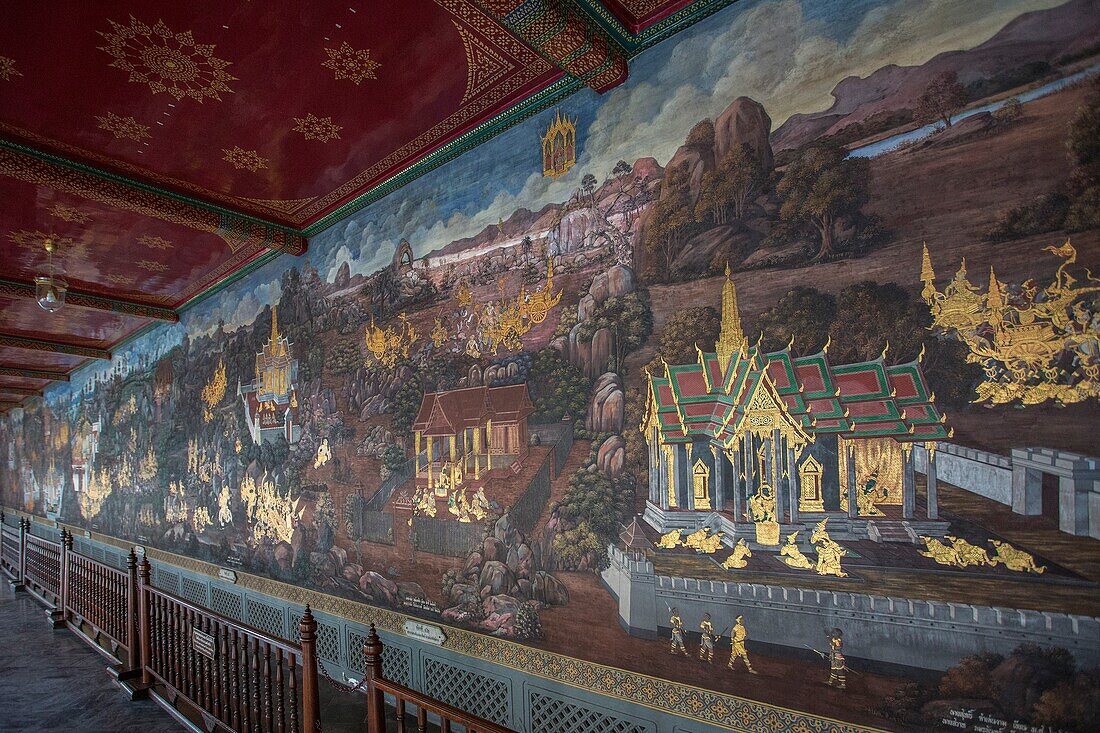 Thailand, Bangkok City, The Royal Palace, Wat Phra Kaew,mural