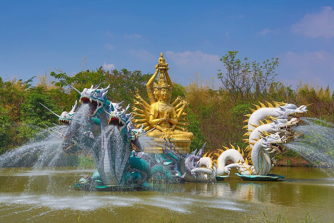 Thailand, Bangkok City, Ancient Siam Park,Bodhisattva Avalokitesavara fountain, performing a miracle
