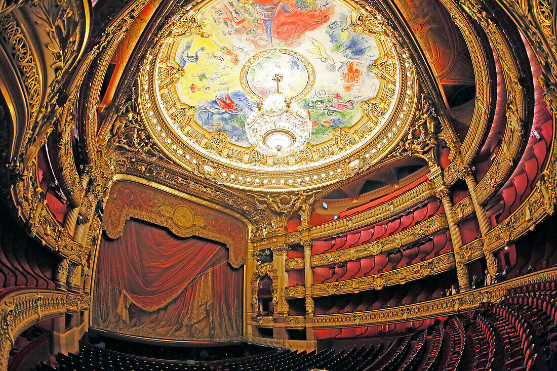 France, Paris, 9th district, Palais Garnier, Paris Opera, La Salle de Spectacle, Chagall paintings celling