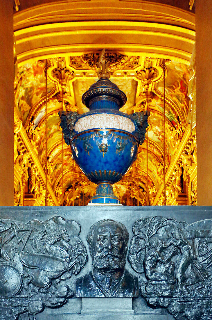 France,Paris, 9th district, Palais Garnier, Paris Opera, The Grand Foyer, Engraving of Camille Saint Saëns