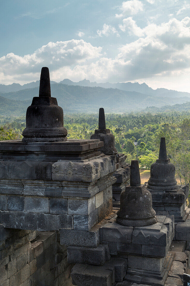 Spires on Temple of Borobudur, Borobudur, Indonesia