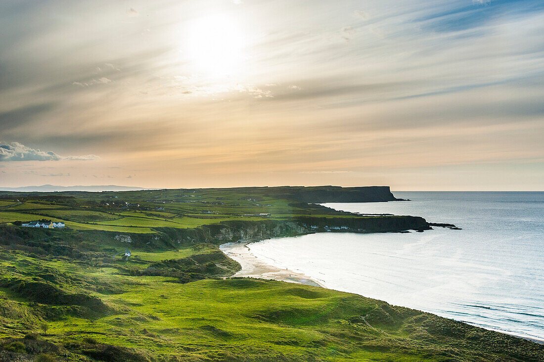 View over Whitepark Bay (White Park Bay), County Antrim, Ulster, Northern Ireland, United Kingdom, Europe