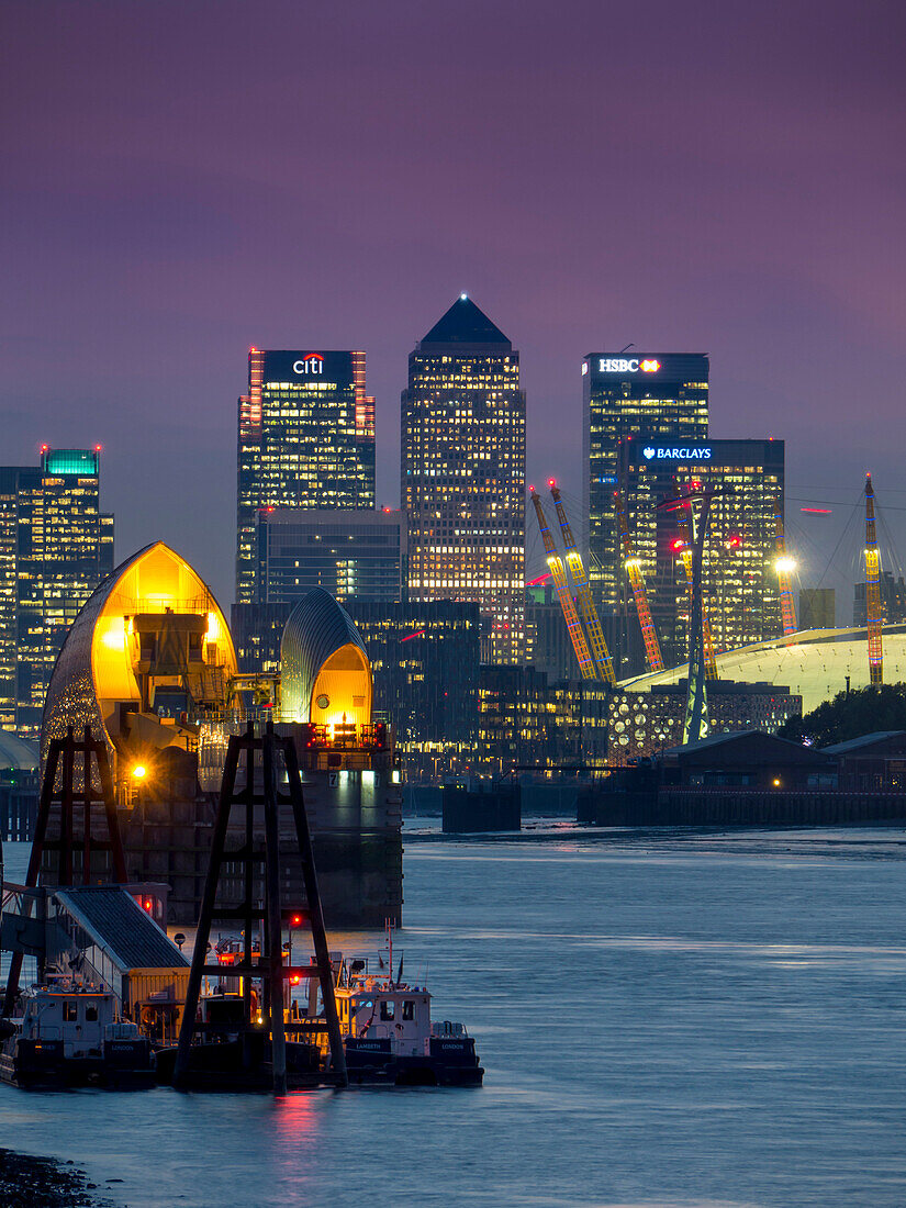 Canary Wharf and Docklands skyline from Woolwich, London, England, United Kingdom, Europe