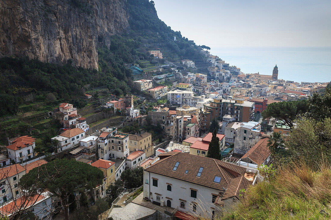 Elevated view of Amalfi, Costiera Amalfitana (Amalfi Coast), UNESCO World Heritage Site, Campania, Italy, Europe