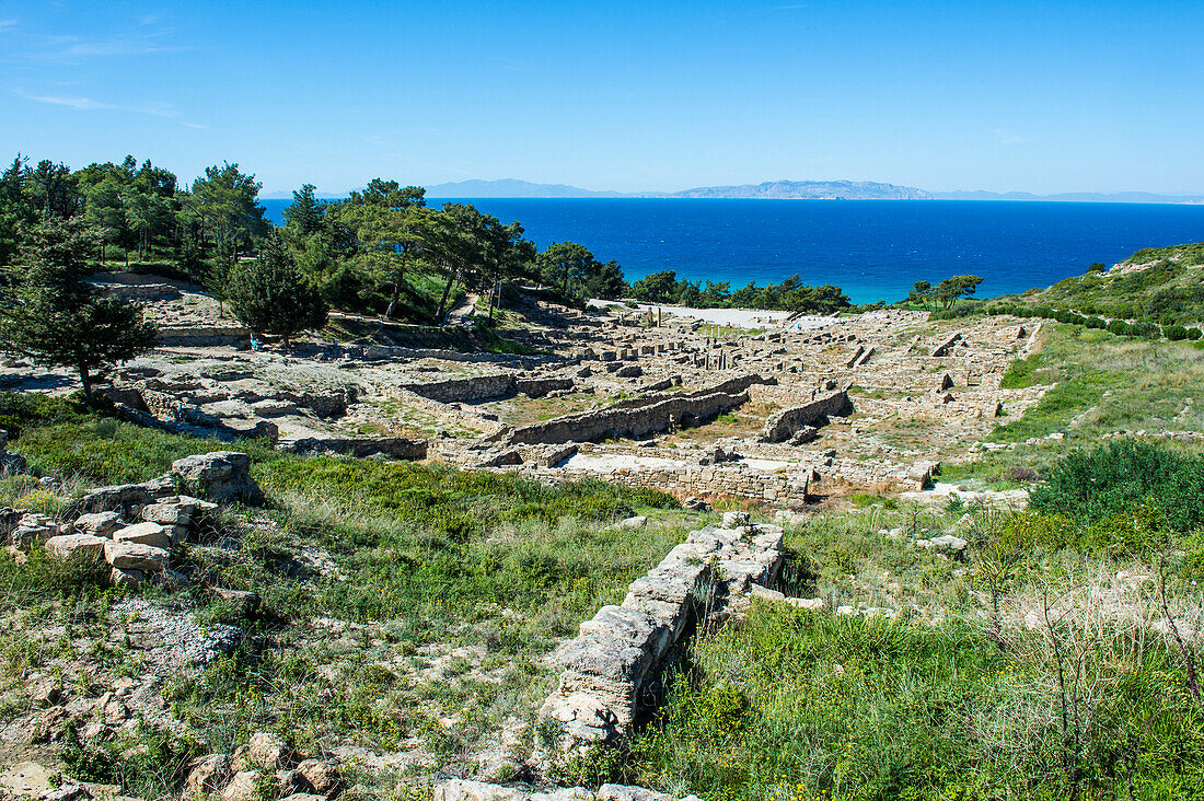 Ruins of ancient Kameiros, Kalavarda, Rhodes, Dodecanese Islands, Greek Islands, Greece, Europe