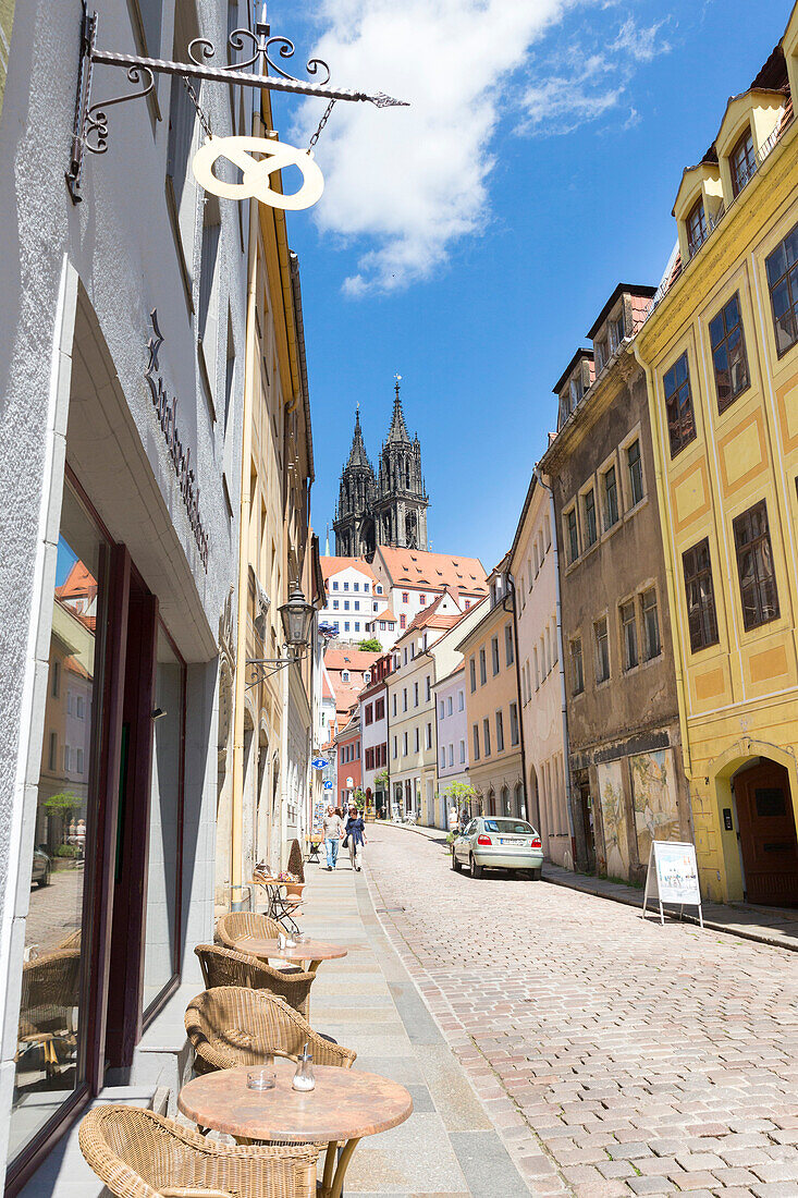 Burgstreet, old town of Meissen with Albrechtsburg and Meissen cathedral, Meissen, Saxony, Germany, Europe