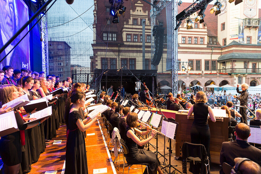 Konzert, Orchester und deutsch-chinesischer Chor beim Bachfest Leipzig 2015, Bachakademie, Altes Rathaus, Marktplatz, Leipzig, Sachsen, Deutschland