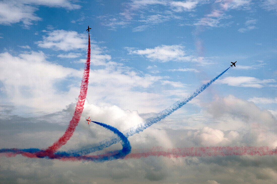 The Red Arrows at the VE Day Anniversary Air Show at Duxford, Cambridgeshire, England, United Kingdom, Europe