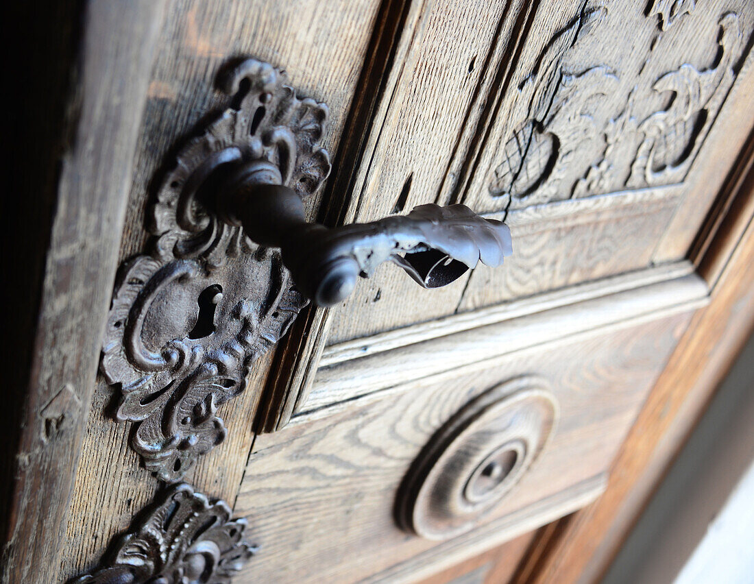 Door in the Abbey of Wessobrunn, Upper Bavaria, Bavaria, Germany