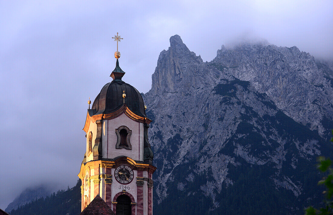Peter and Pauls church in Mittenwald at Karwendel range, Upper Bavaria, Bavaria, Germany