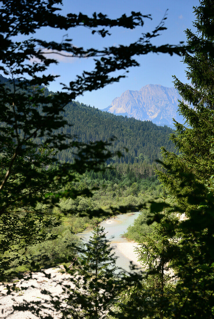 Isar river valley near wallgau, Karwendel range, Upper Bavaria, Bavaria, Germany