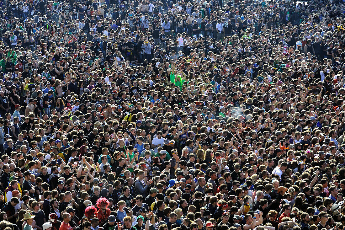 cheering fans at a rock concert outside, Rock am Ring, Nuerburgring, Nuerburg, Germany