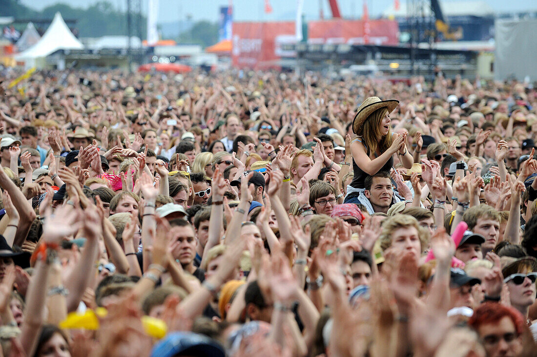 cheering fans at an outdoor rock concert, Rock am Ring, Nuerburgring, Nuerburg, Germany