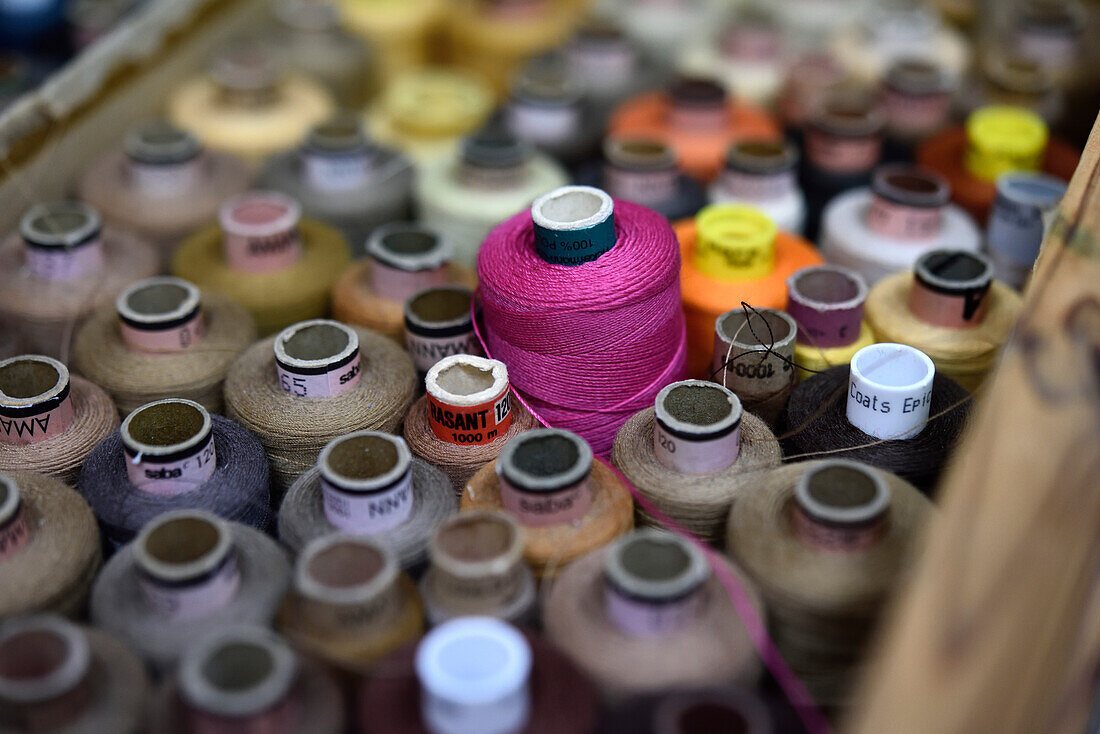 Sewing garns at a dressmakers in Hamburg, Germany