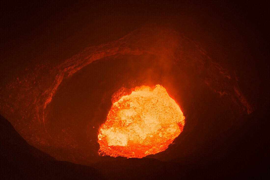 The lava lake inside the volcano Benbow at night, Vanuatu, Ambrym Island, South Pacific