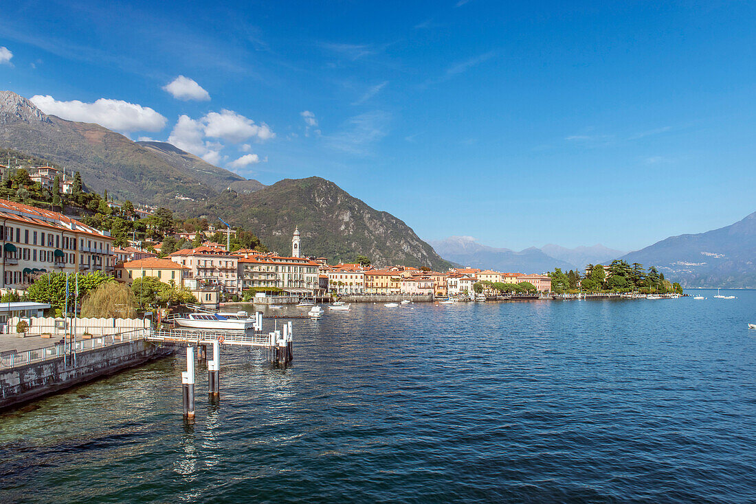 Lake Como and buildings in remote landscape, Menaggio, Como, Italy