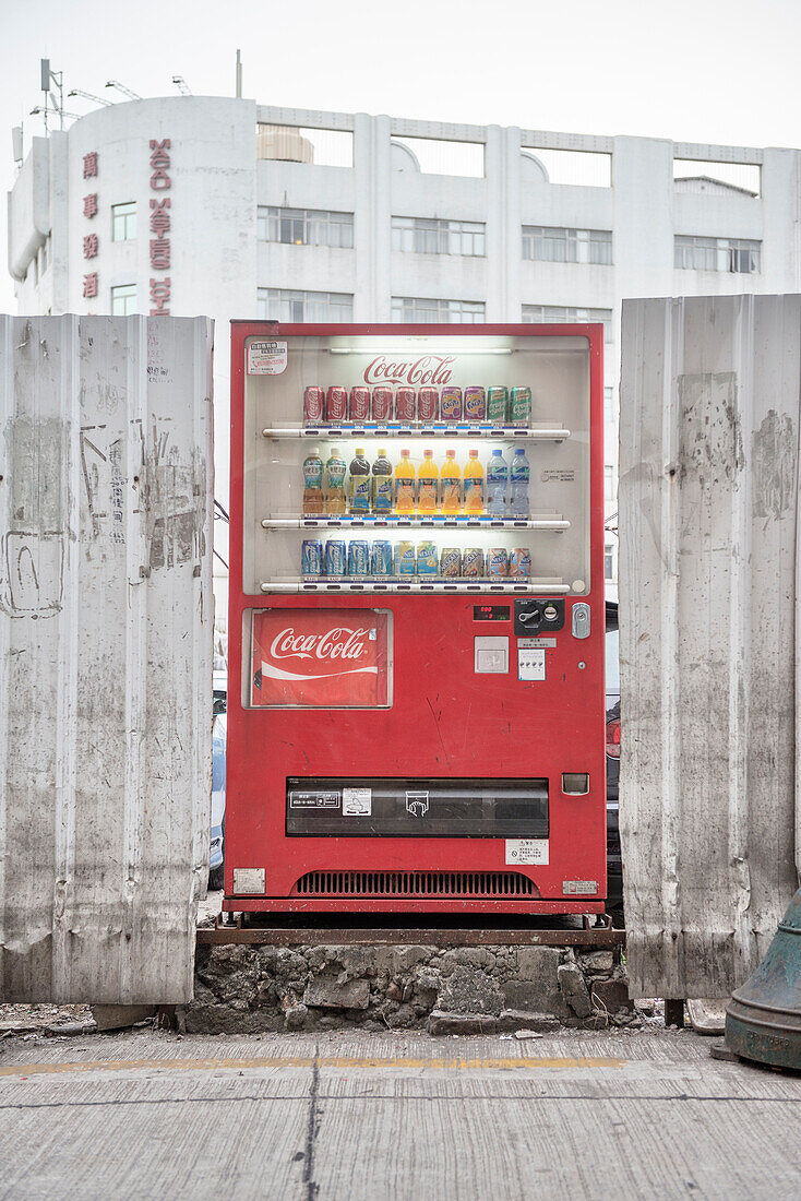 beverage machine in between hoarding, Macao, China, Asia