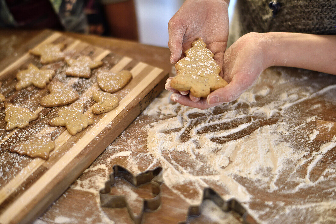 11 years old girls baking christmas cookies, Hamburg, Germany