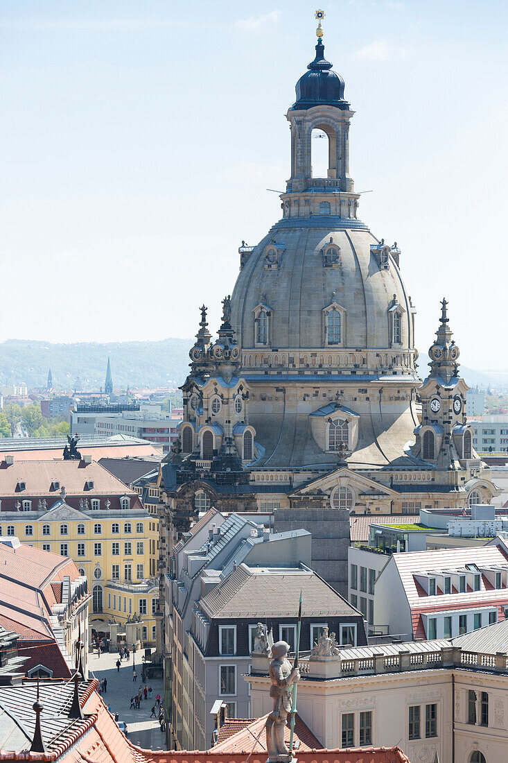 Blick vom Hausmannsturm auf die Frauenkirche, Dresden, Sachsen, Deutschland, Europa