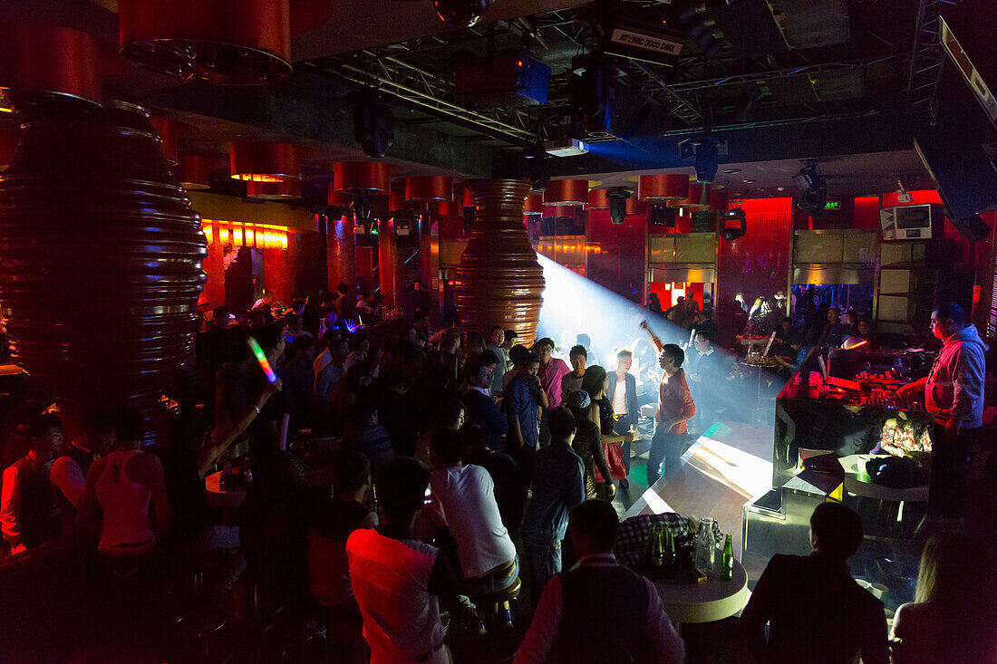 Party in the night club Mix Club, disco, dancing, DJ, techno, night life, Beijing, China, Asia