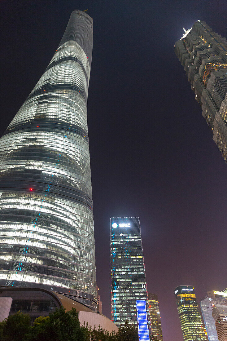 Night, Pudong, skyline of Shanghai, Shanghai Tower, Jinmao Tower, financial district, Shanghai, China, Asia