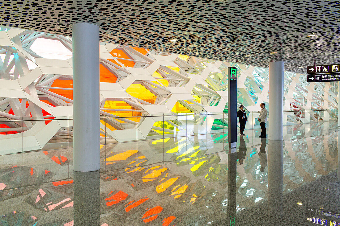 Shenzhen Bao'an International Airport, commuters, travellers, reflecting, modern, Shenzhen, China, Asia