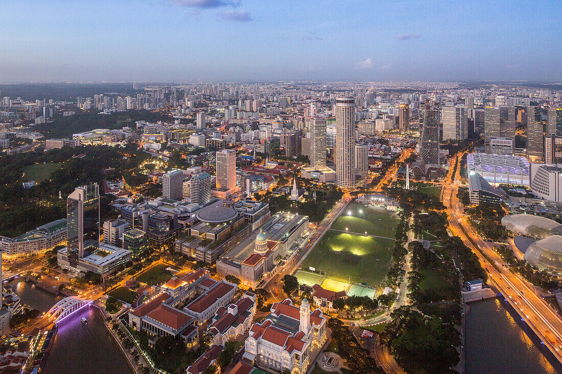 city view from 1-Altitude roof terrace bar, overview, city, river,  Singapore, Asia