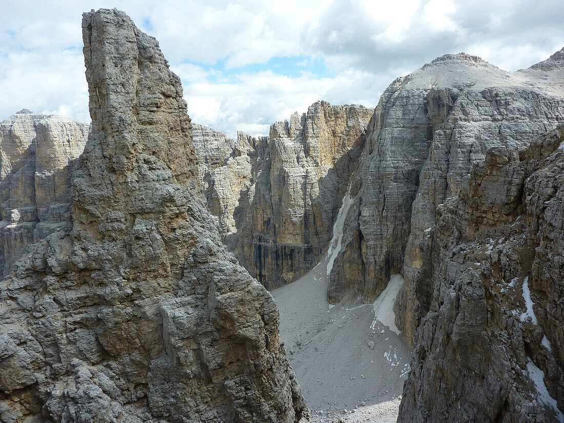 View into Val De Mesdi, Sella Group, Dolomites, South Tyrol, Italy