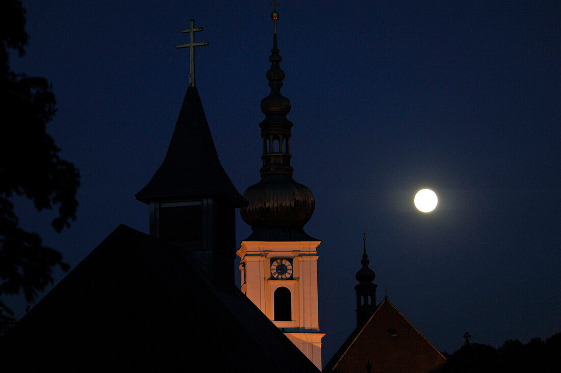 Heiligenkreuz monastery in the moonlight, Wienerwald, Lower Austria, Austria