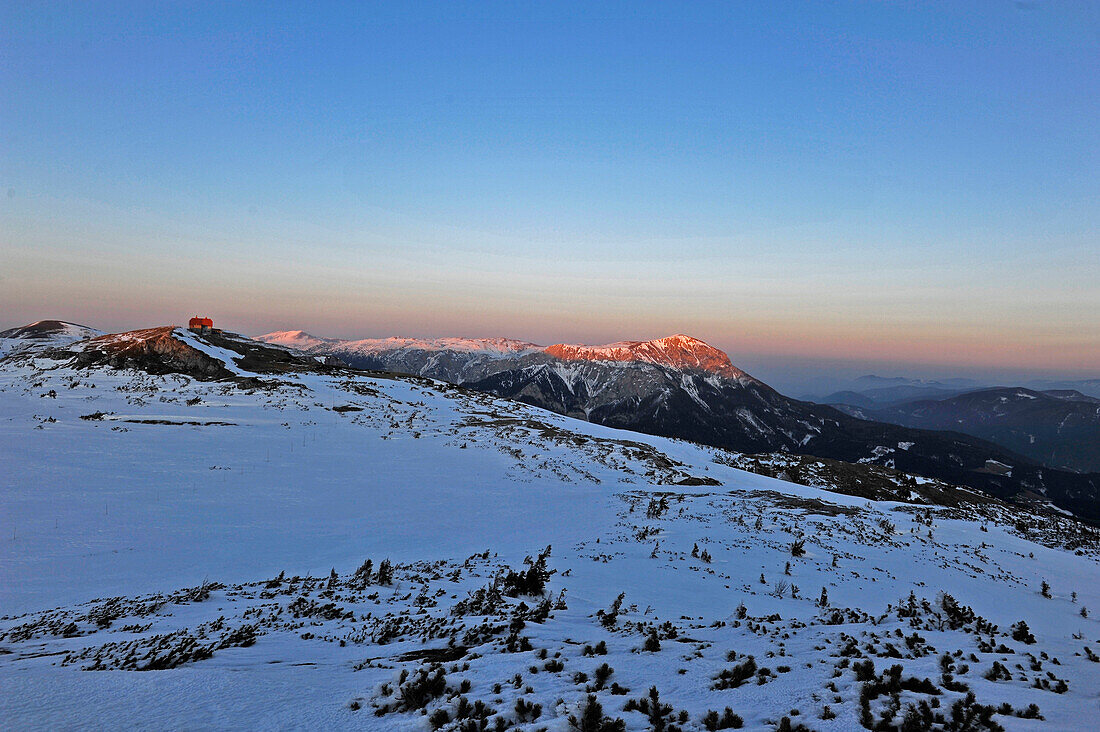 Schneealpen Haus, Blick Richtung Raxalpe, Mürzsteger Alpen, Steiermark, Österreich