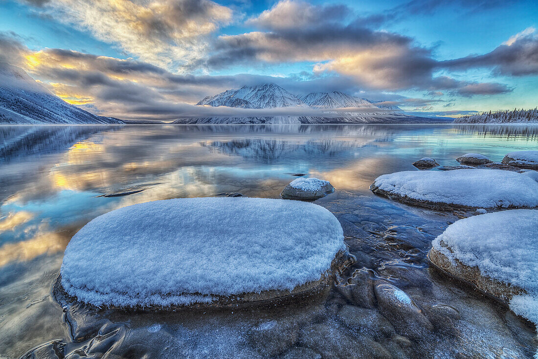 Kathleen Lake and Mount Worthington in Kluane National Park, Yukon, Canada