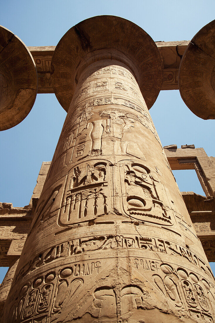 Carved column, Great hypostyle hall, Karnak Temple, Luxor, Egypt