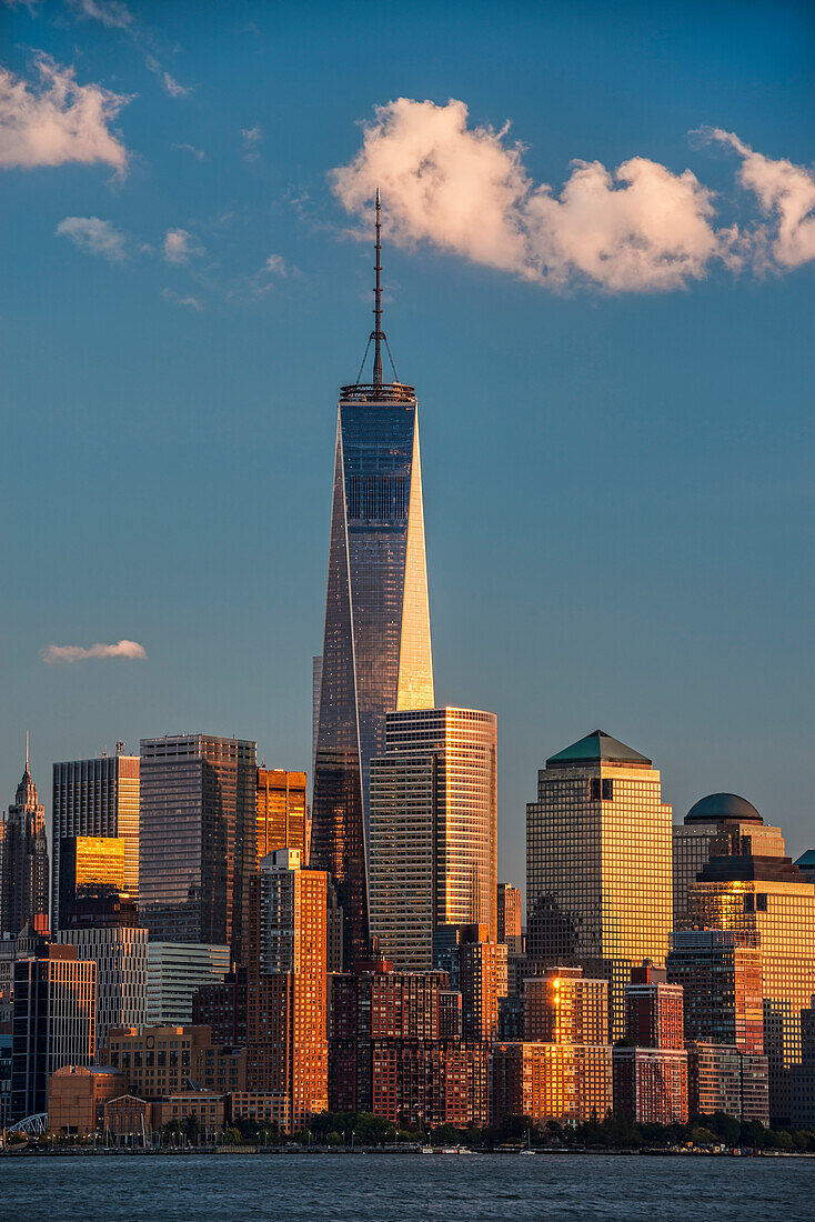 World Trade Center and Lower Manhattan at sunset, New York City, New York, United States of America
