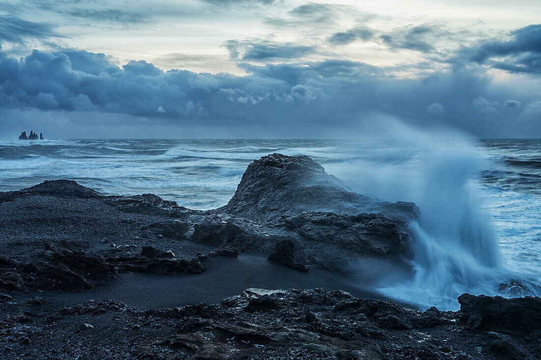 Huge waves crash along the shores of Dyrholaey, along the southern shores of Iceland, Iceland