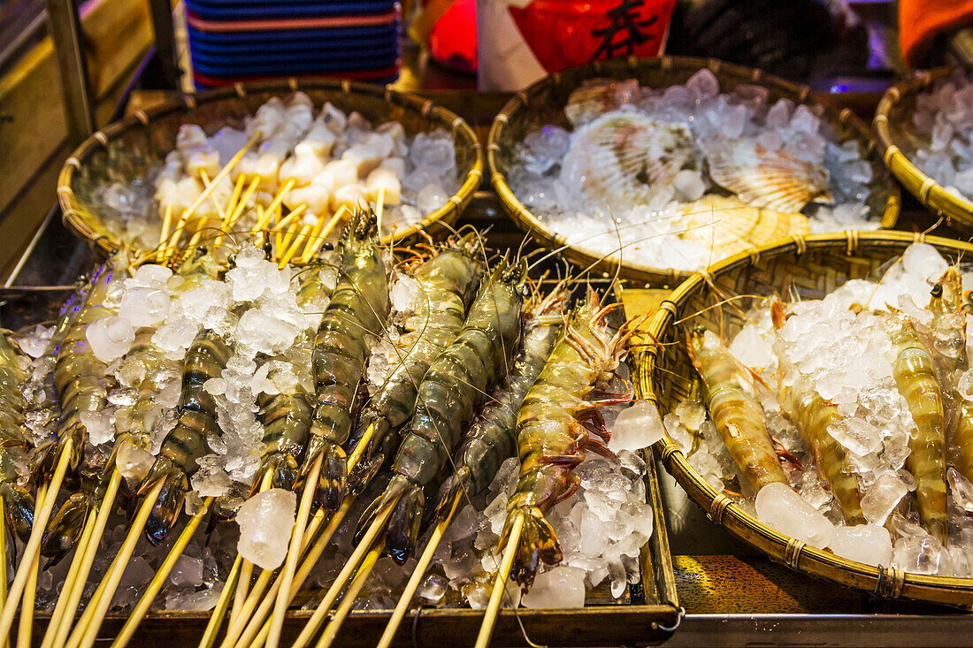 Prawns for sale at the night market, Hualien, Taiwan