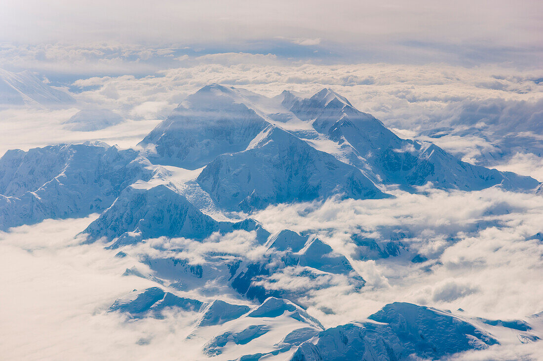 Aerial view of snowcovered Mt. McKinley's northwest buttress, Interior Alaska, Winter, USA