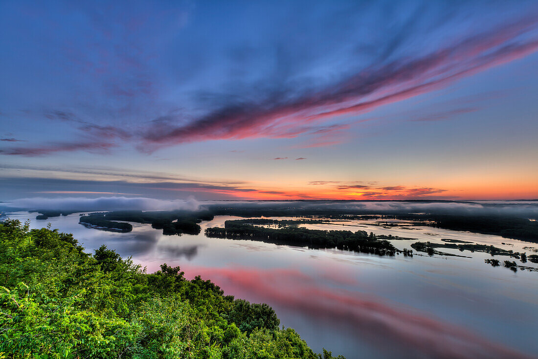 Summer sunrise over the Mississippi River from Pikes Peak State Park, near McGregor, Iowa, United States of America