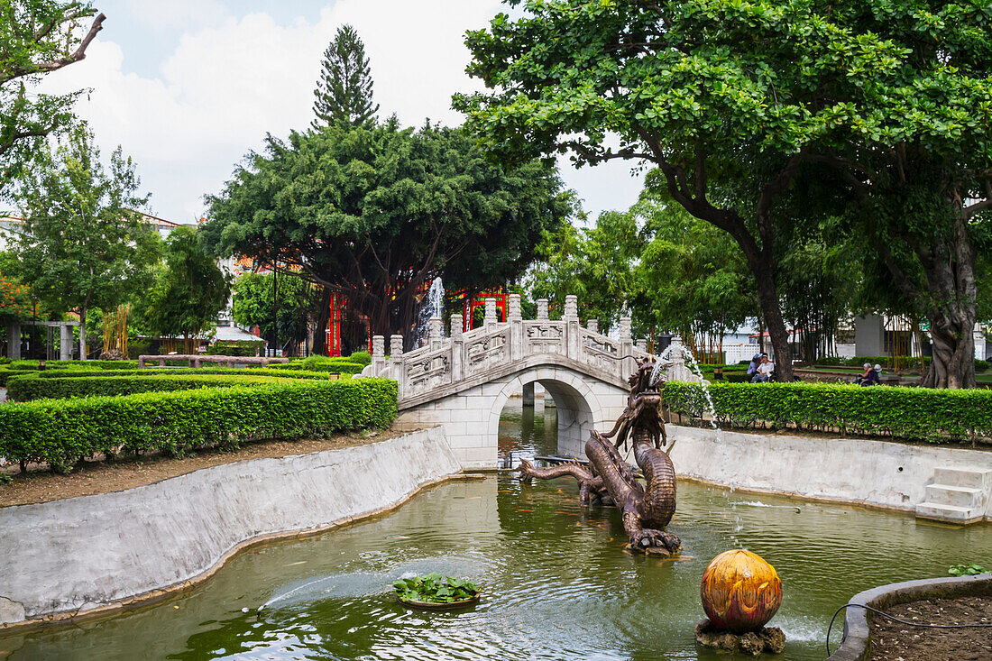 'Stone bridge in the garden of Zheng Chenggong Koxinga Shrine; Tainan, Taiwan'