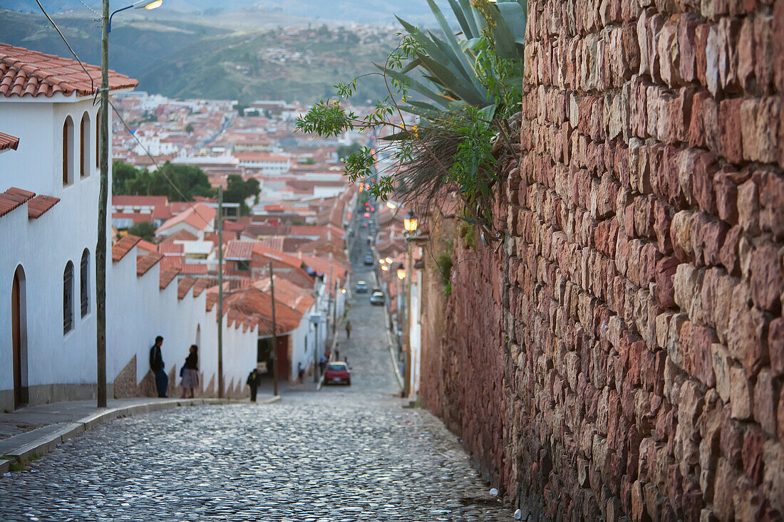 Dalence Street At Dusk, Sucre, Chuquisaca Department, Bolivia